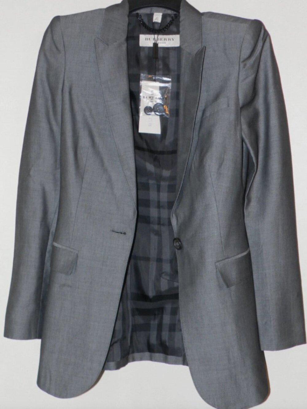 Burberry London Grey Chambray Blazer — UK 6 / US 4 — Wool Blend
